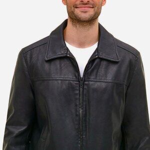 Tommy Hilfiger Men's Black 100% Leather Jacket With Lay-Down Collar Size XL